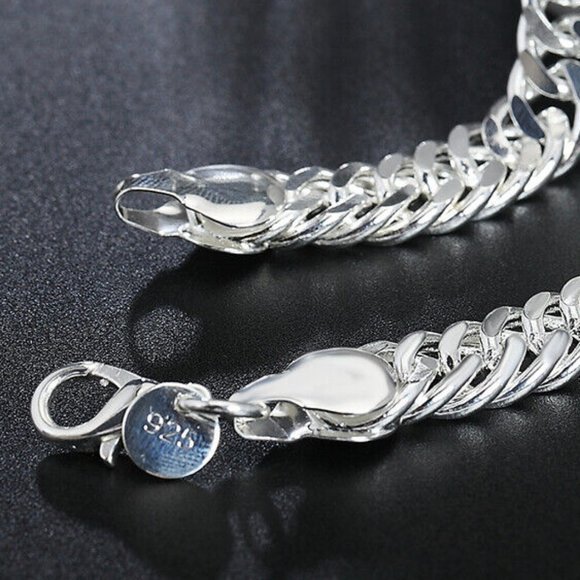 UNISEX 925 STERLING SILVER • 10mm Unique Wide Link Curb Chain 8 inch BRACELET - Picture 4 of 10